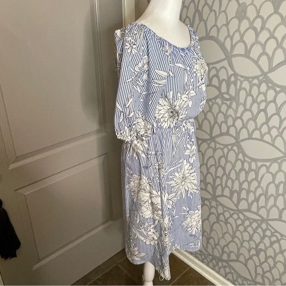 Blueh Ciel Size M Dress Retro Fit Flare Puffed Sleeves Midi Length - Picture 3 of 9